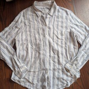 Rails Charli Cayman Striped White Blue Linen Metallic Shirt Preppy Resort Medium